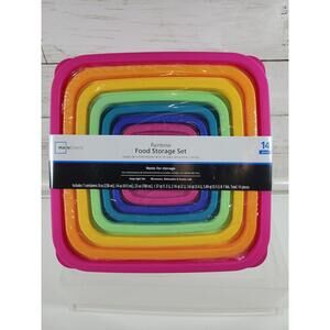 Mainstays 7 Set Food Storage Containers 14 Piece Rainbow Lids BPA Free NEW